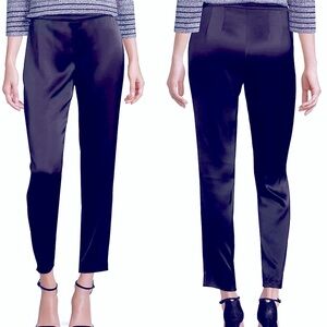 ST. JOHN Caviar Emma Satin Black Pants Side Zipper Straight Legs Size 6